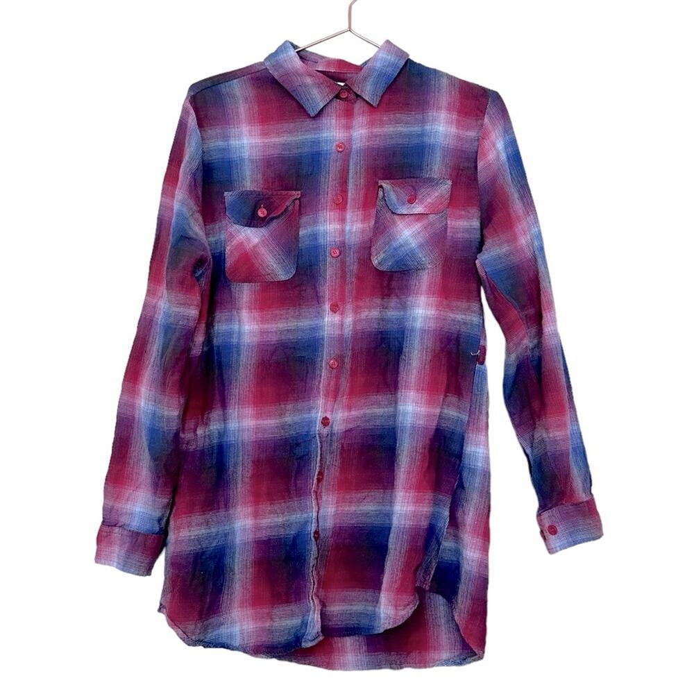 Muse Looks Women's Red & Blue Plaid Flannel Shirt Size large